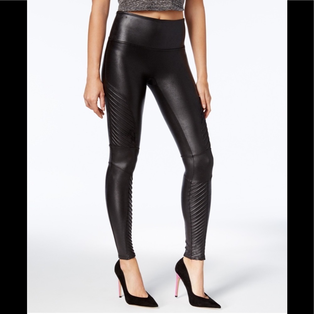 SPANX Women's Faux-Leather Moto Leggings 010.